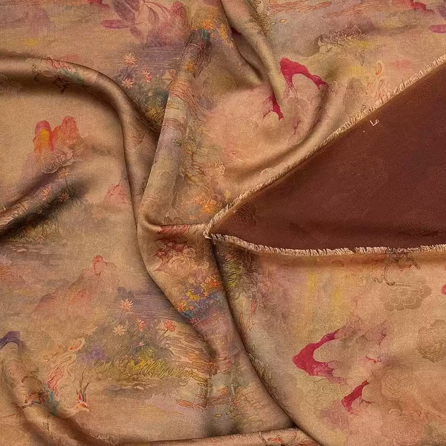 山海经 Mud Silk fabric, Jacquard HUALUO, 26 momme 110cm wide by the Yard