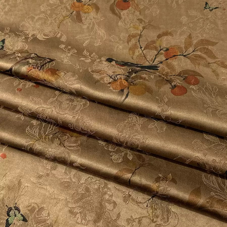 柿柿如意    Mud Silk fabric, Jacquard HUALUO, 25 momme 110cm wide by the Yard