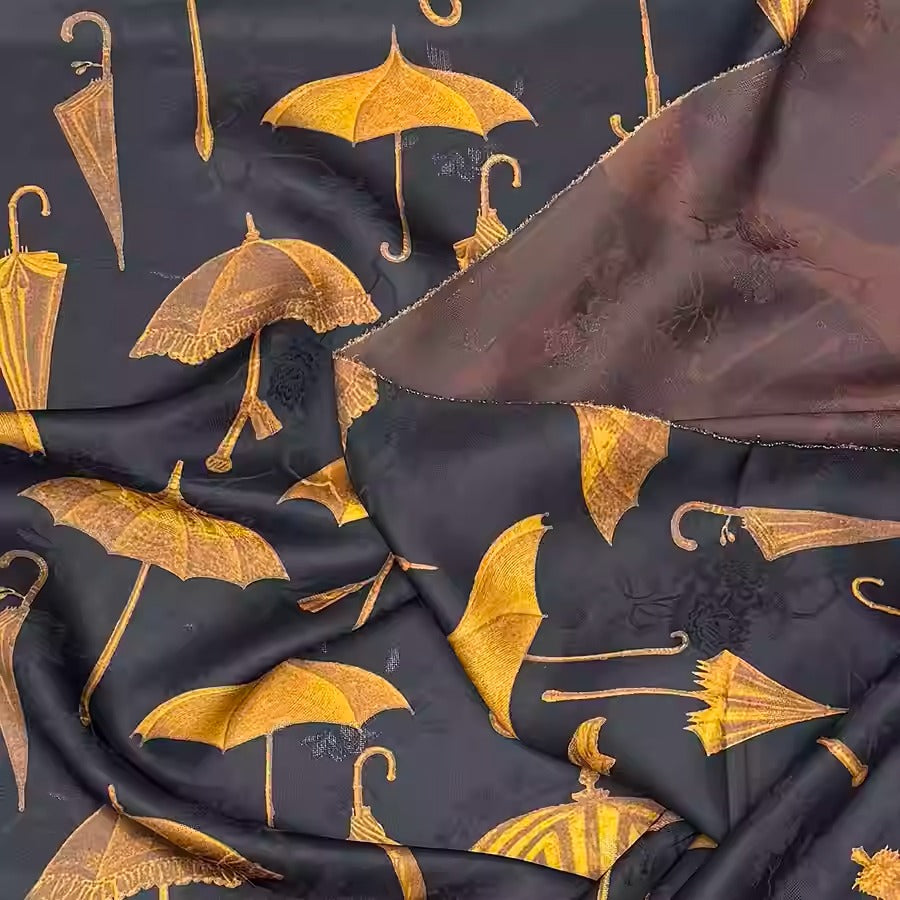 XYHYS 小雨伞- Jacquard HUALUO Hongyunsha silk fabric, 25 momme openwork texthture, 110cm by e Yard