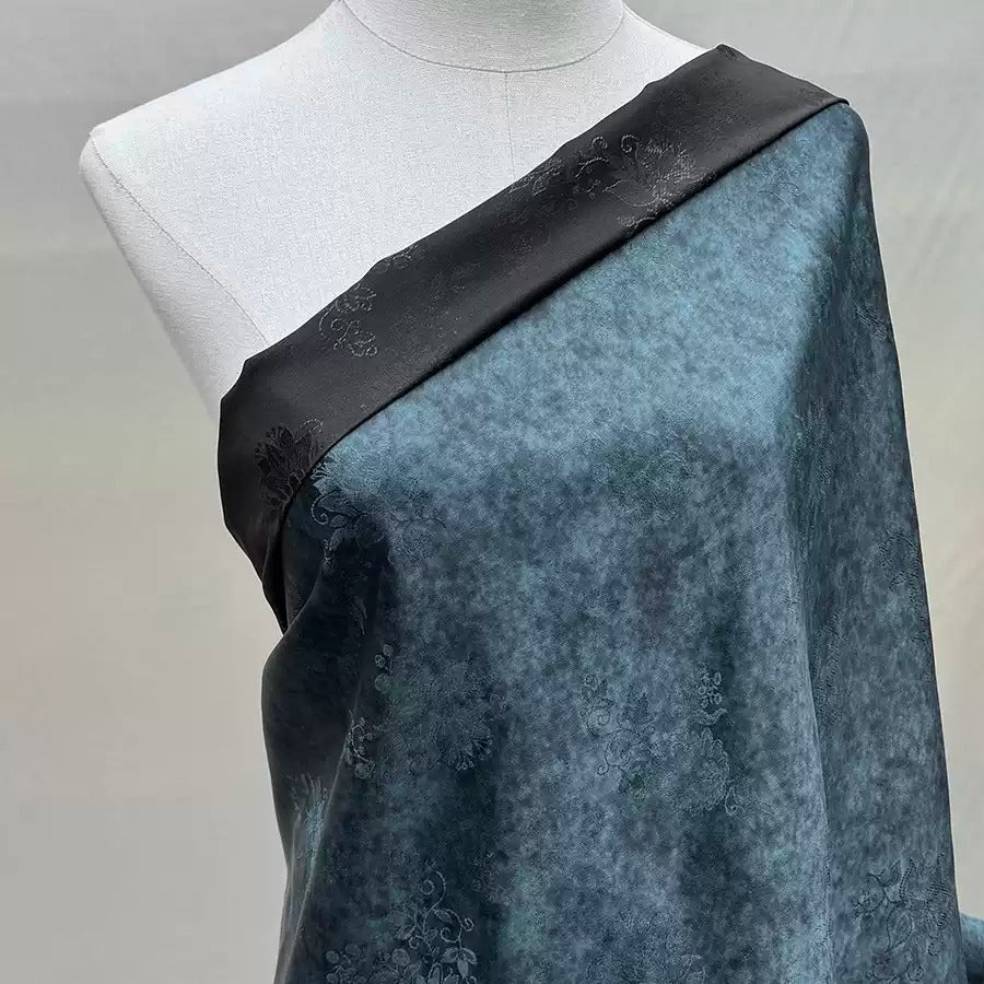 铁锈染蓝 Mud Silk fabric, Jacquard HUALUO, 25 momme 110cm wide by the Yard