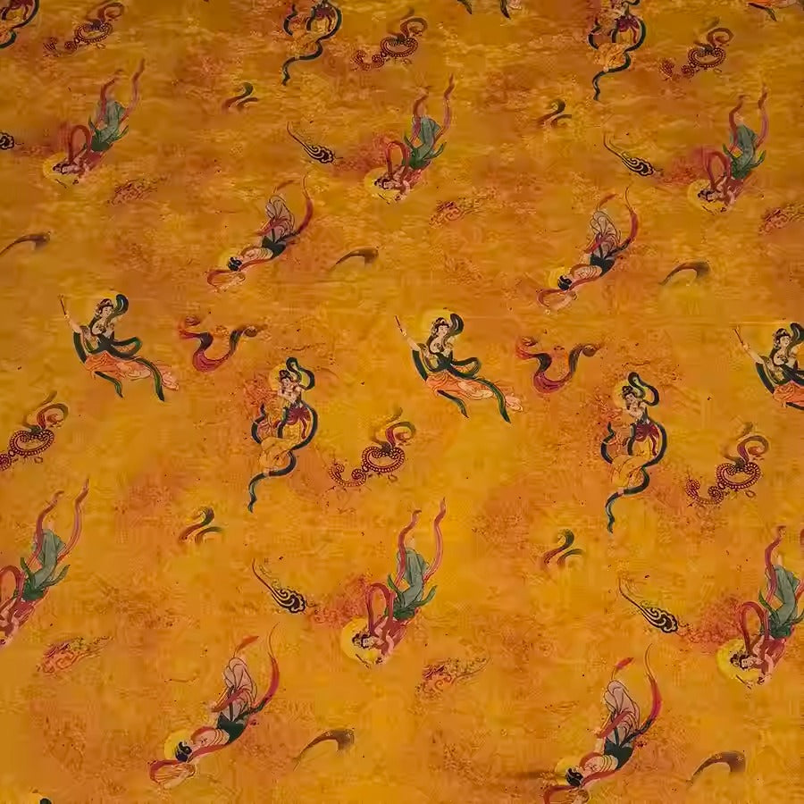 XYHYS 敦煌飞天- Jacquard HUALUO Hongyunsha silk fabric, 25 momme openwork texthture, 110cm by e Yard