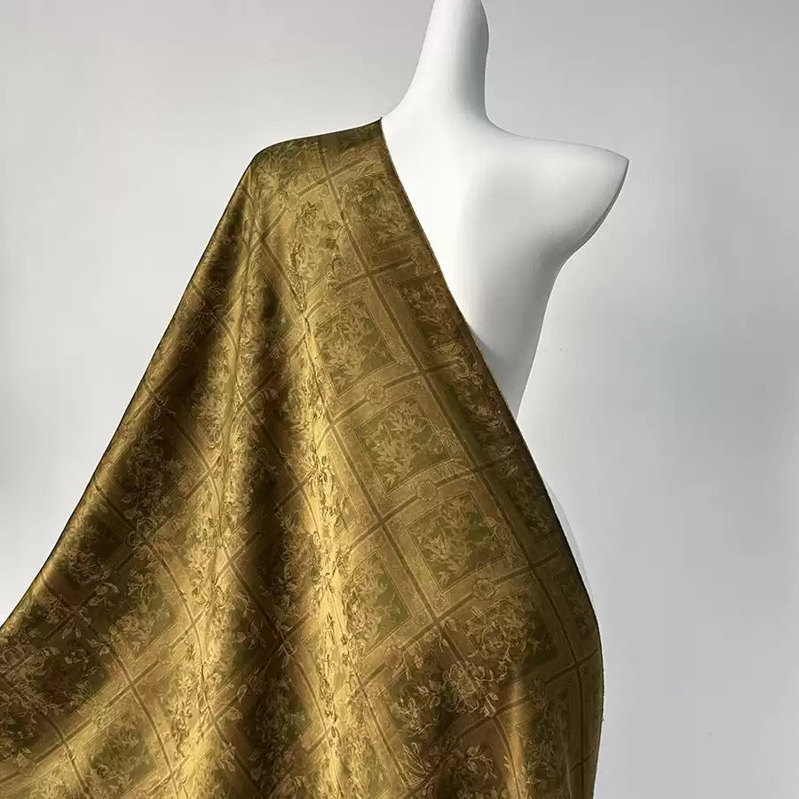 青金御格 Mud Silk fabric, Jacquard HUALUO, 25 momme 110cm wide by the Yard
