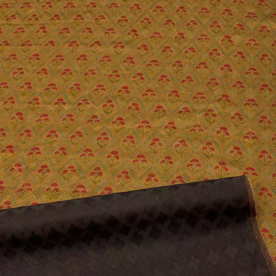 秋野红穗  Mud Silk fabric, Jacquard HUALUO, 25 momme 110cm wide by the Yard