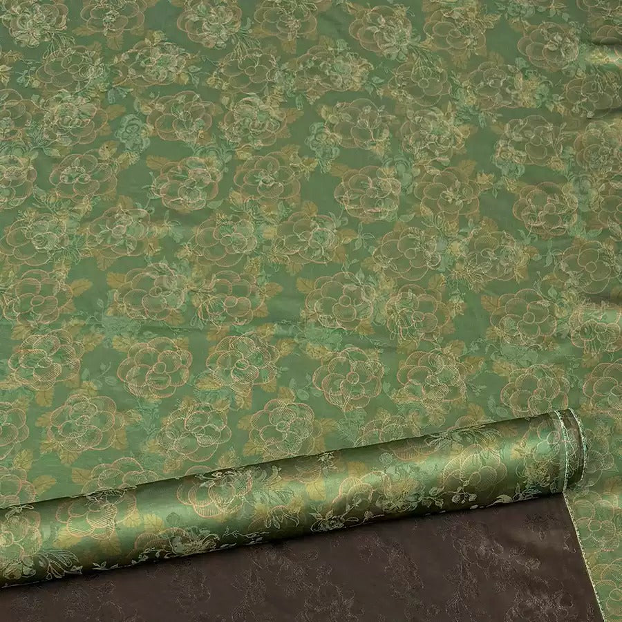 春山拾翠    Mud Silk fabric, Jacquard HUALUO, 25 momme 110cm wide by the Yard