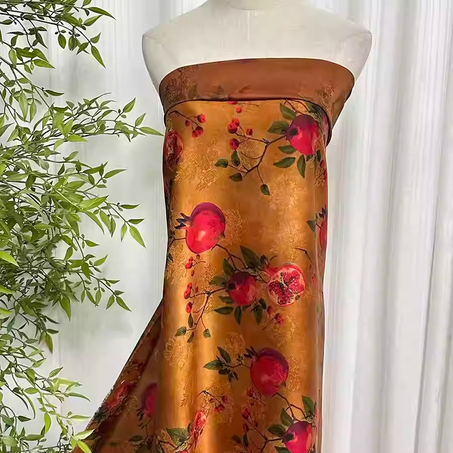XYHYS 石榴- Jacquard HUALUO Hongyunsha silk fabric, 25 momme openwork texture, 110cm by the Yard
