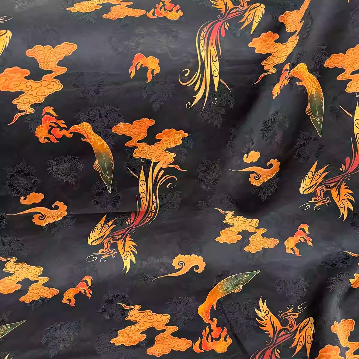 XYHYS 凤凰祥云- Jacquard HUALUO Hongyunsha silk fabric, 26 momme openwork texture, 110cm by the Yard