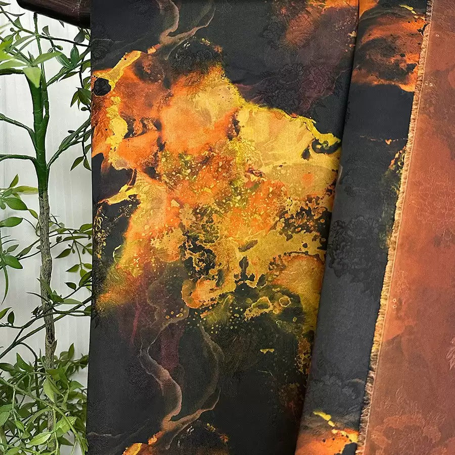 火山熔岩    Mud Silk fabric, Jacquard HUALUO, 25 momme 110cm wide by the Yard
