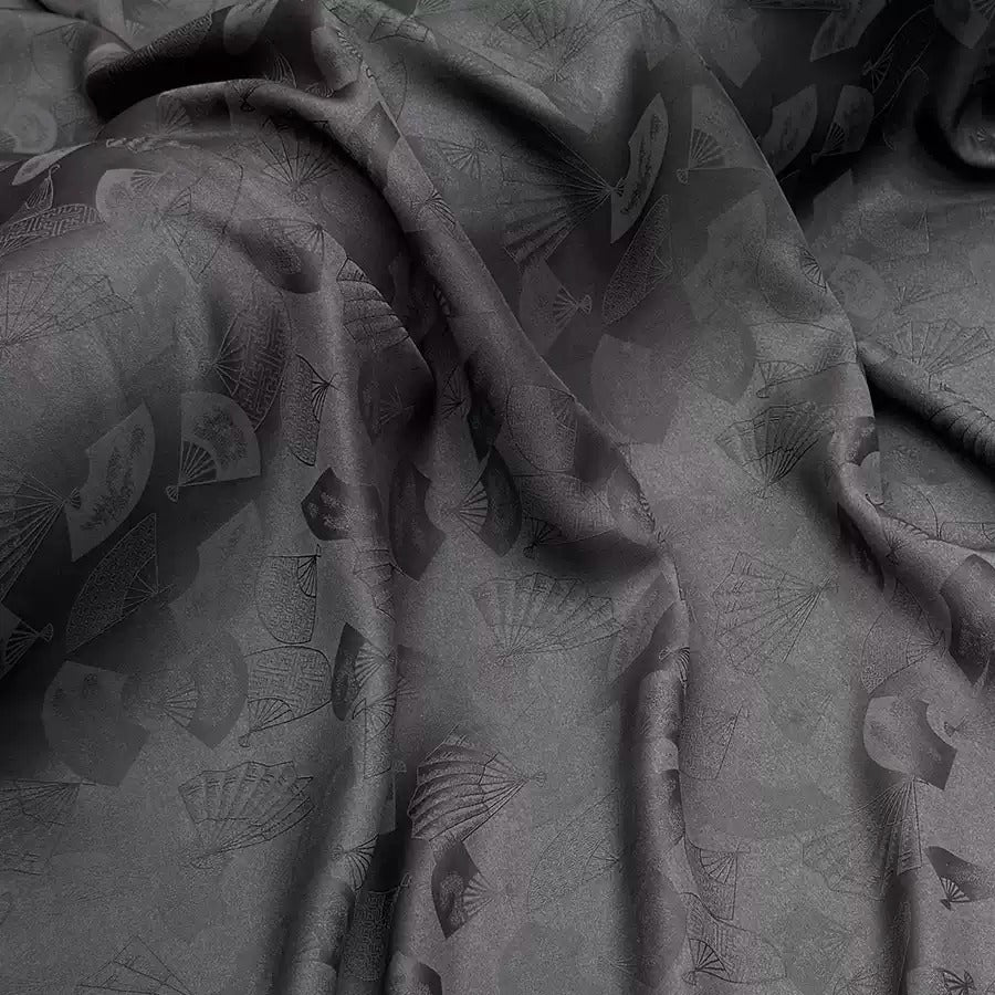 单黑扇子 Mud Silk fabric, Jacquard HUALUO, 25 momme 110cm wide by the Yard
