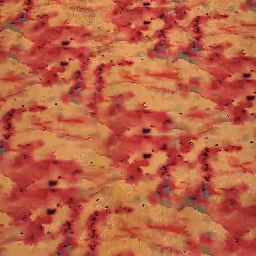 XYHYS 红黄晕染- Jacquard HUALUO Hongyunsha silk fabric, 25 momme openwork texthture, 110cm by e Yard