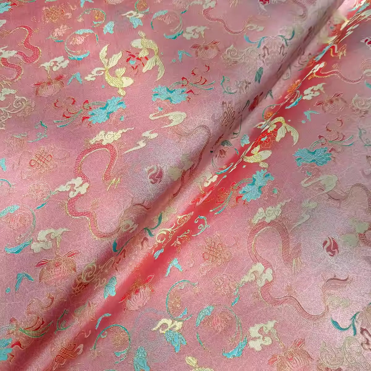 XYLDXSJ 鱼跃龙门- Gilt-Thread Song Brocade 织金宋锦, 38 momme 140cm wide by the yard