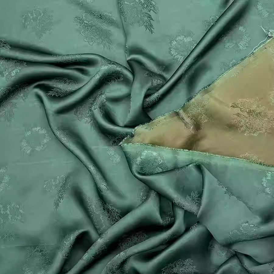 XYHYS 绿色小花- Jacquard HUALUO Hongyunsha silk fabric, 25 momme openwork texthture, 110cm by e Yard