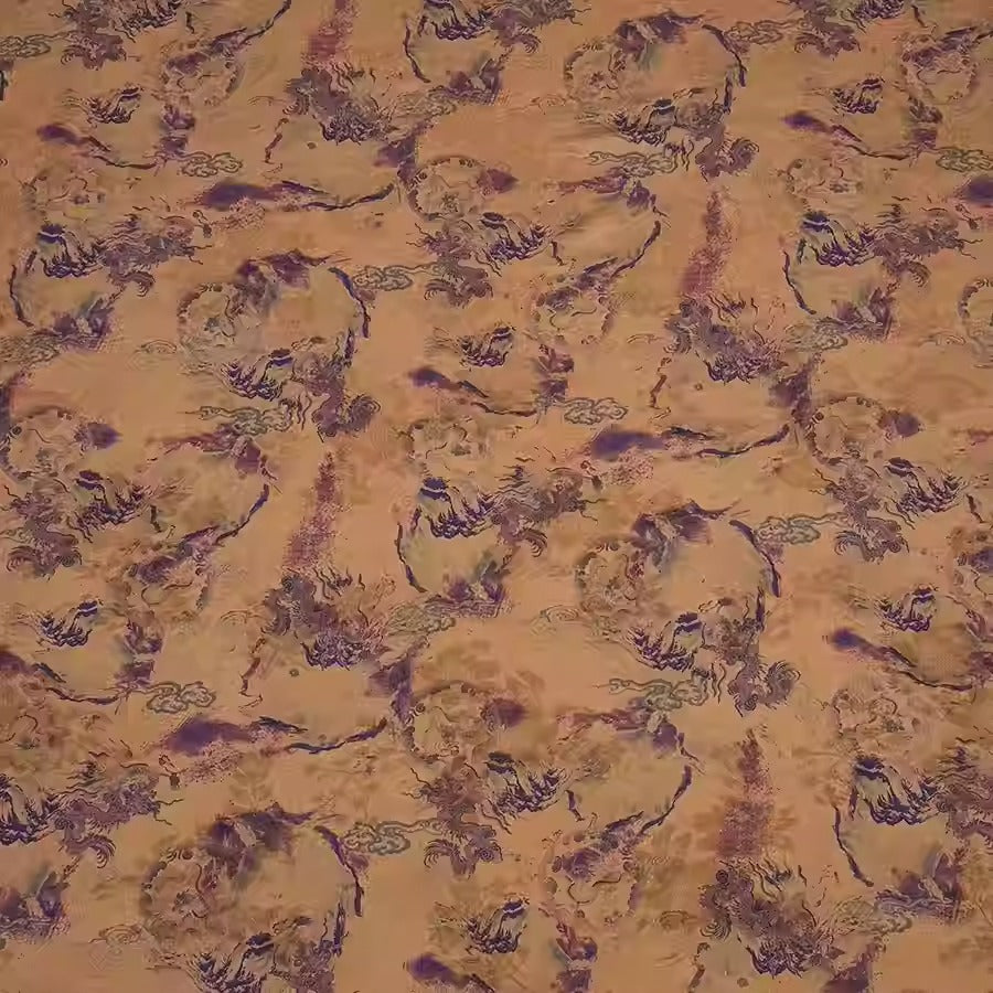 XYHYS 紫龙纹- Jacquard HUALUO Hongyunsha silk fabric, 25 momme openwork texthture, 110cm by e Yard