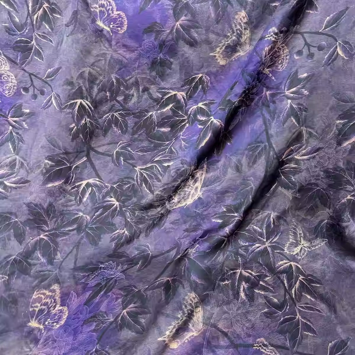 XYHYS迷雾森林- Jacquard HUALUO Hongyunsha silk fabric, 25 momme openwork texture, 110cm by the Yard