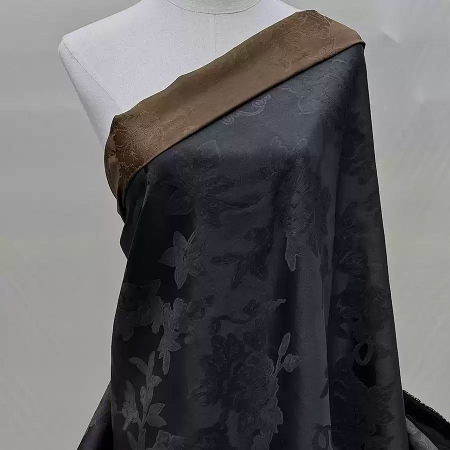 缠枝牡丹 Mud Silk fabric, Jacquard HUALUO, 25 momme 110cm wide by the Yard