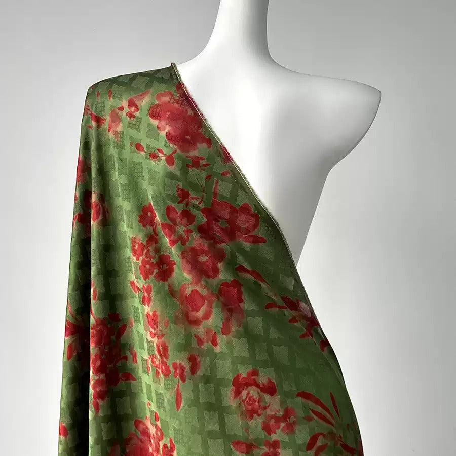 宫墙柳色 Mud Silk fabric, Jacquard HUALUO, 25 momme 110cm wide by the Yard
