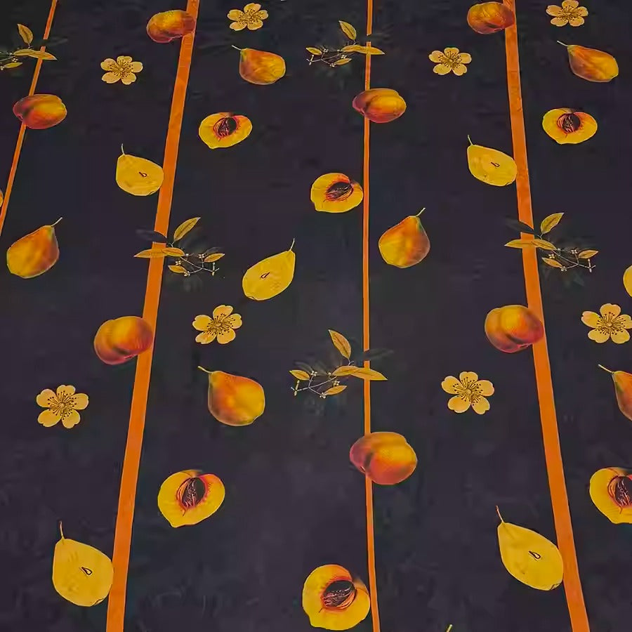 XYHYS 黑底桃果- Jacquard HUALUO Hongyunsha silk fabric, 25 momme openwork texthture, 110cm by e Yard