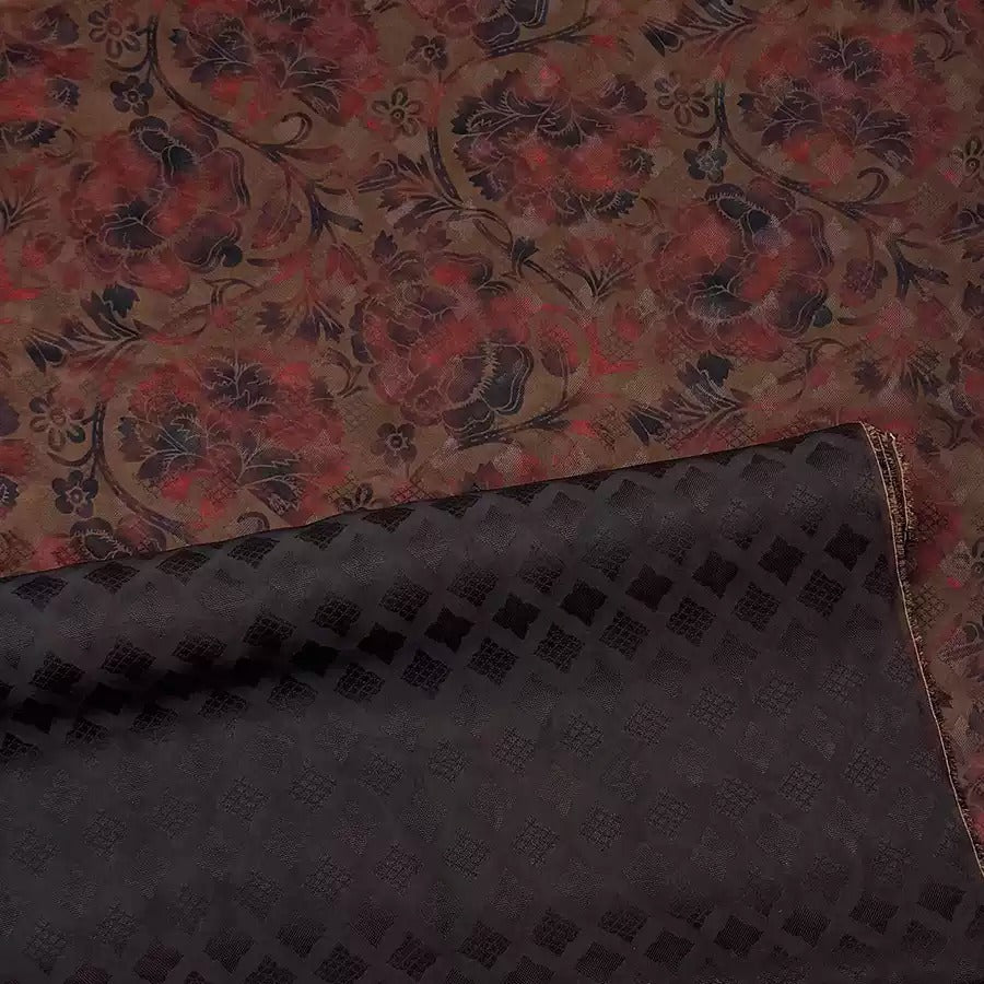古铜花影   Mud Silk fabric, Jacquard HUALUO, 25 momme 110cm wide by the Yard