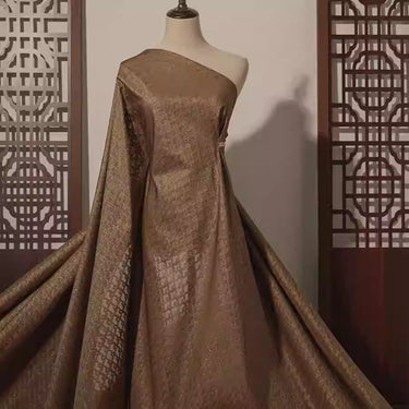 XYLN033 - Leno silk fabric, Gold weave Yarn-dyed, coffee color RUYI, 25 momme 114cm wide by the yard