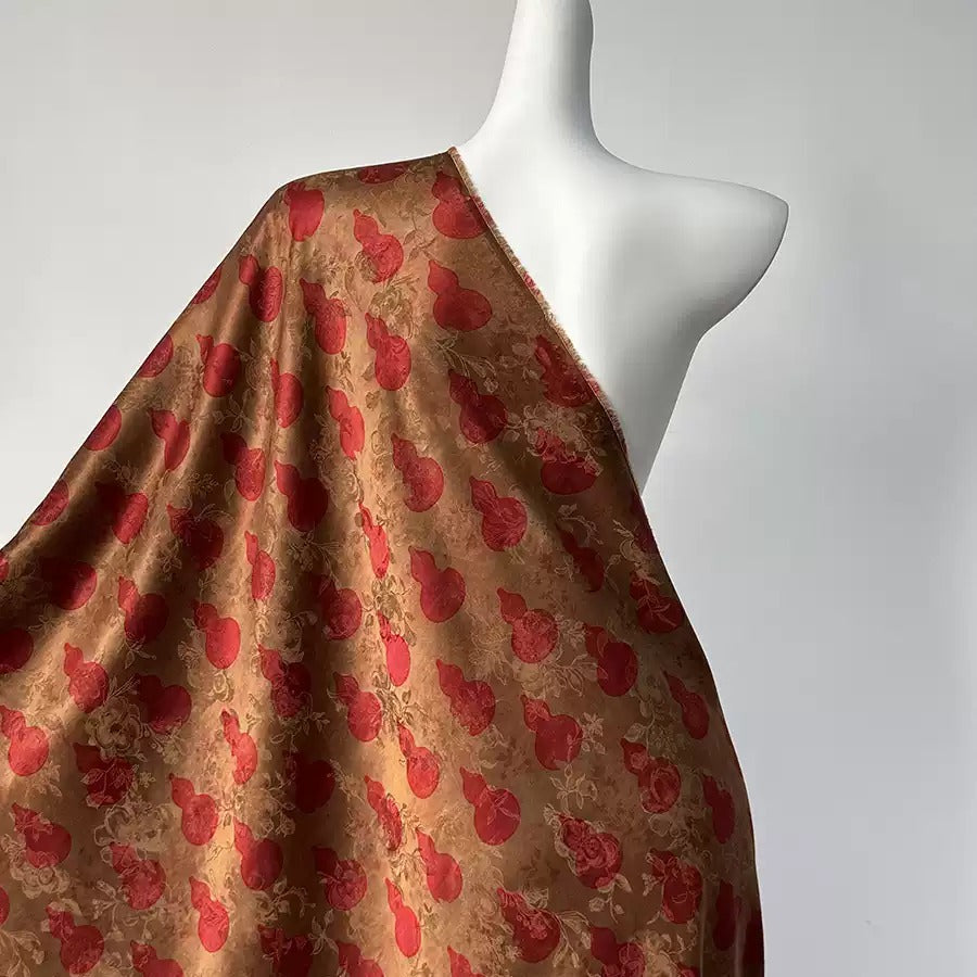 红葫芦 Mud Silk fabric, Jacquard HUALUO, 25 momme 110cm wide by the Yard