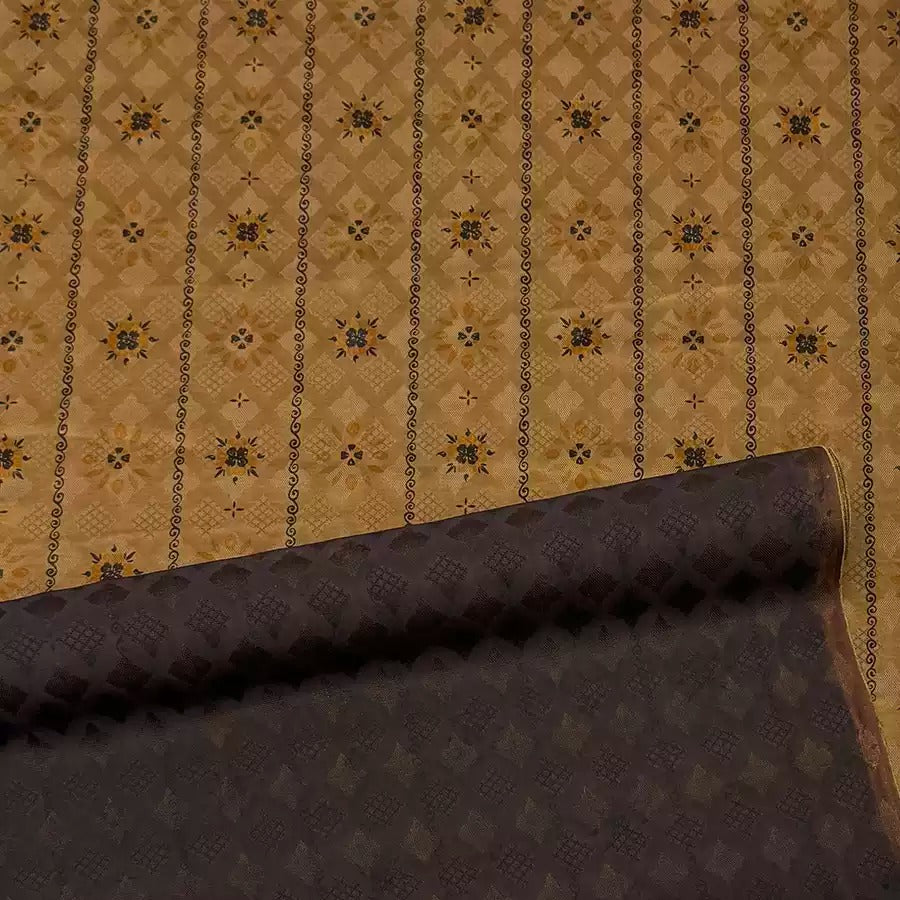 卷草星芒   Mud Silk fabric, Jacquard HUALUO, 25 momme 110cm wide by the Yard