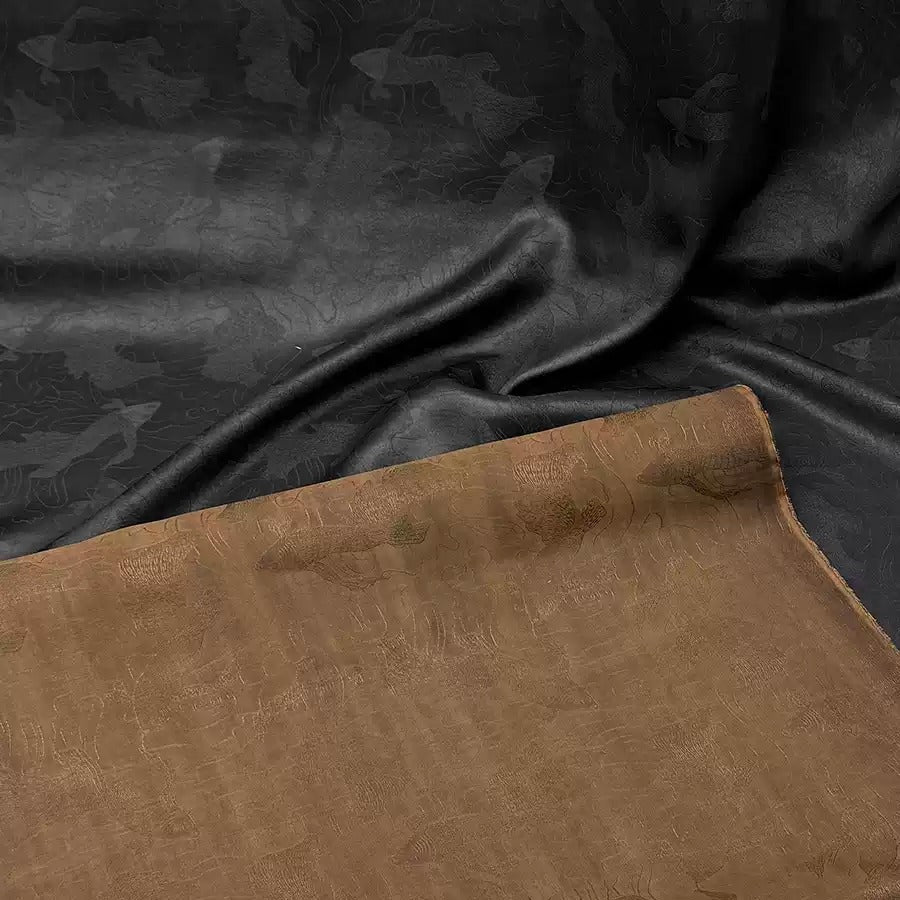 单黑鱼藻纹 Mud Silk fabric, Jacquard HUALUO, 25 momme 110cm wide by the Yard