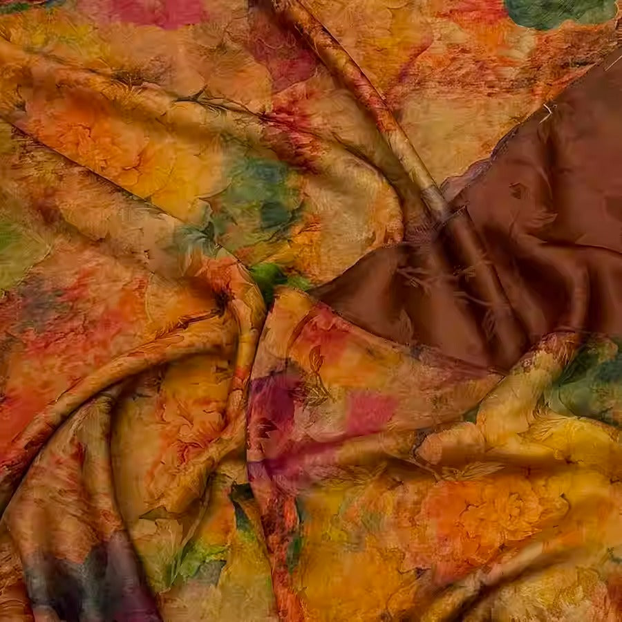 XYHYS 暖色芙蓉- Jacquard HUALUO Hongyunsha silk fabric, 25 momme openwork texthture, 110cm by e Yard