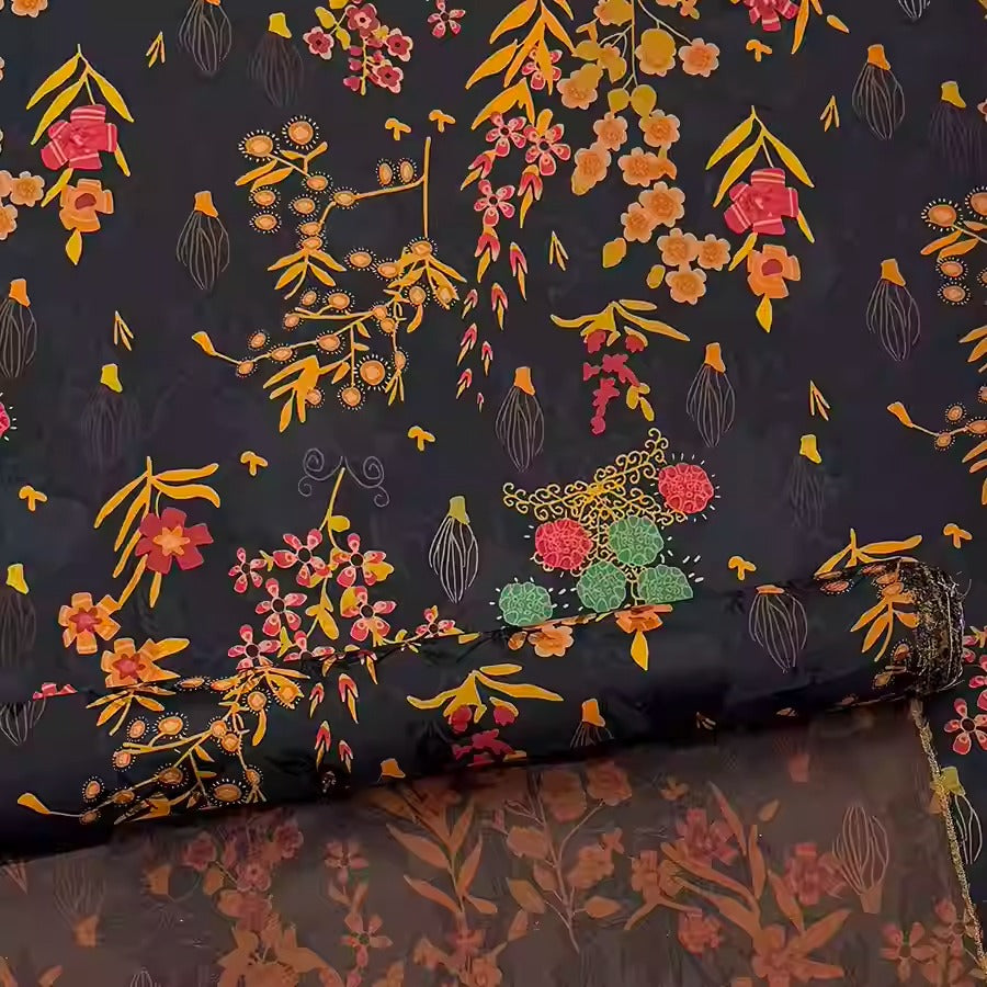 XYHYS 卡通小花- Jacquard HUALUO Hongyunsha silk fabric, 25 momme openwork texthture, 110cm by e Yard