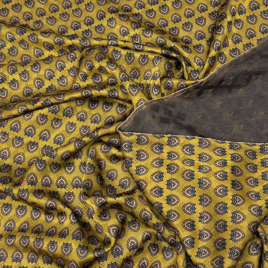 蔓生金  Mud Silk fabric, Jacquard HUALUO, 25 momme 110cm wide by the Yard
