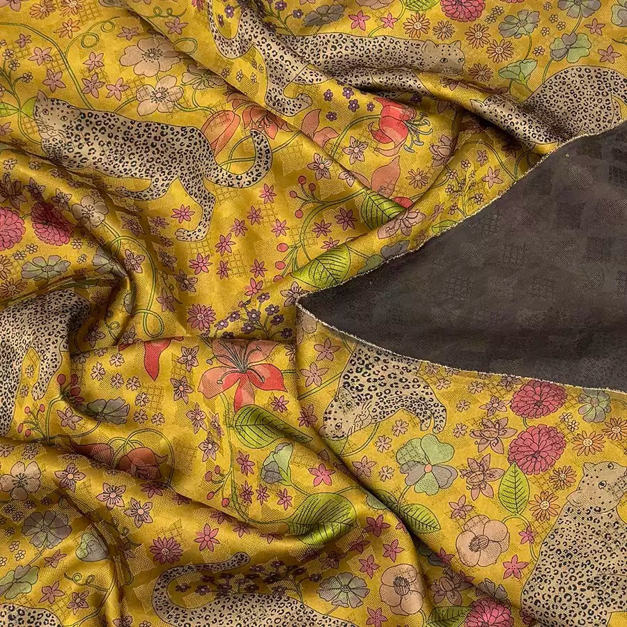 花间豹影  Mud Silk fabric, Jacquard HUALUO, 25 momme 110cm wide by the Yard