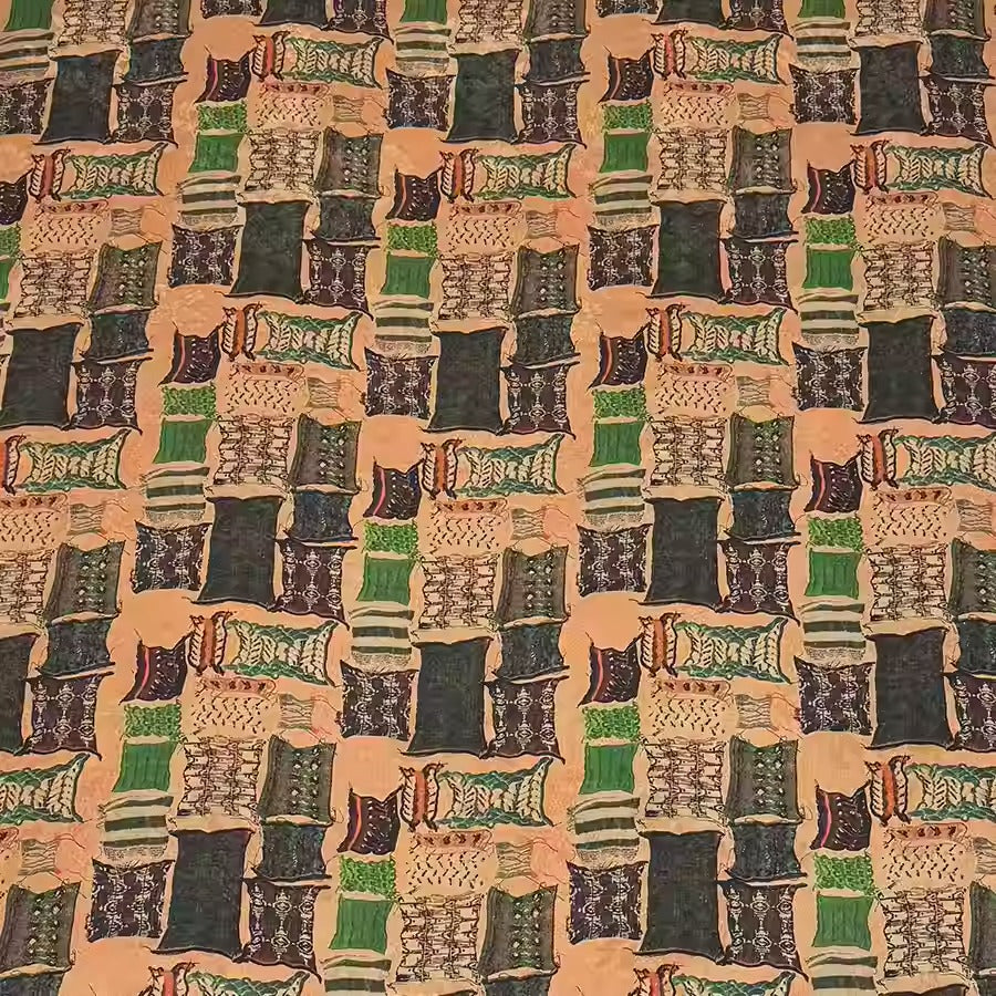 XYHYS 复古方块- Jacquard HUALUO Hongyunsha silk fabric, 25 momme openwork texthture, 110cm by e Yard