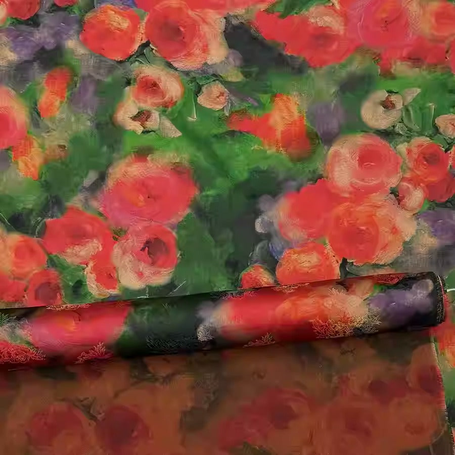 XYHYS 油画玫瑰- Jacquard HUALUO Hongyunsha silk fabric, 25 momme openwork texthture, 110cm by e Yard