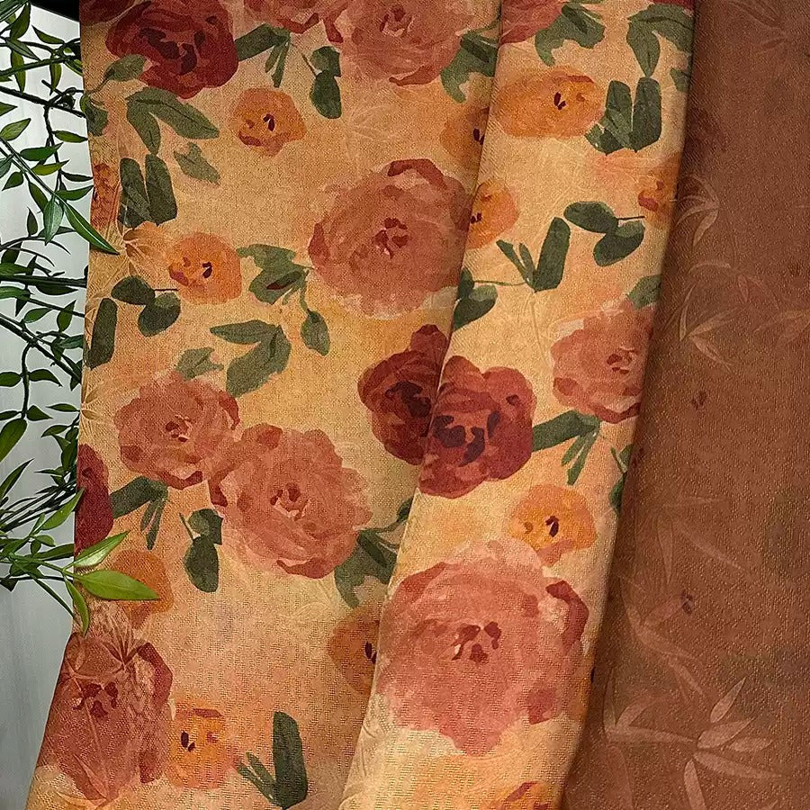 XYJSHA - Plant dyed HongYunSha Silk fabric, Openwork HUALUO, 25 momme 110cm wide by the Yard