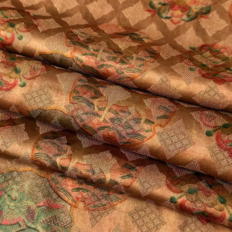 福鹿双全 Mud Silk fabric, Jacquard HUALUO, 25 momme 110cm wide by the Yard