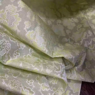 XYLN037 - Leno silk fabric, Gold weave Yarn-dyed, gold peony, 25 momme 114cm wide by the yard