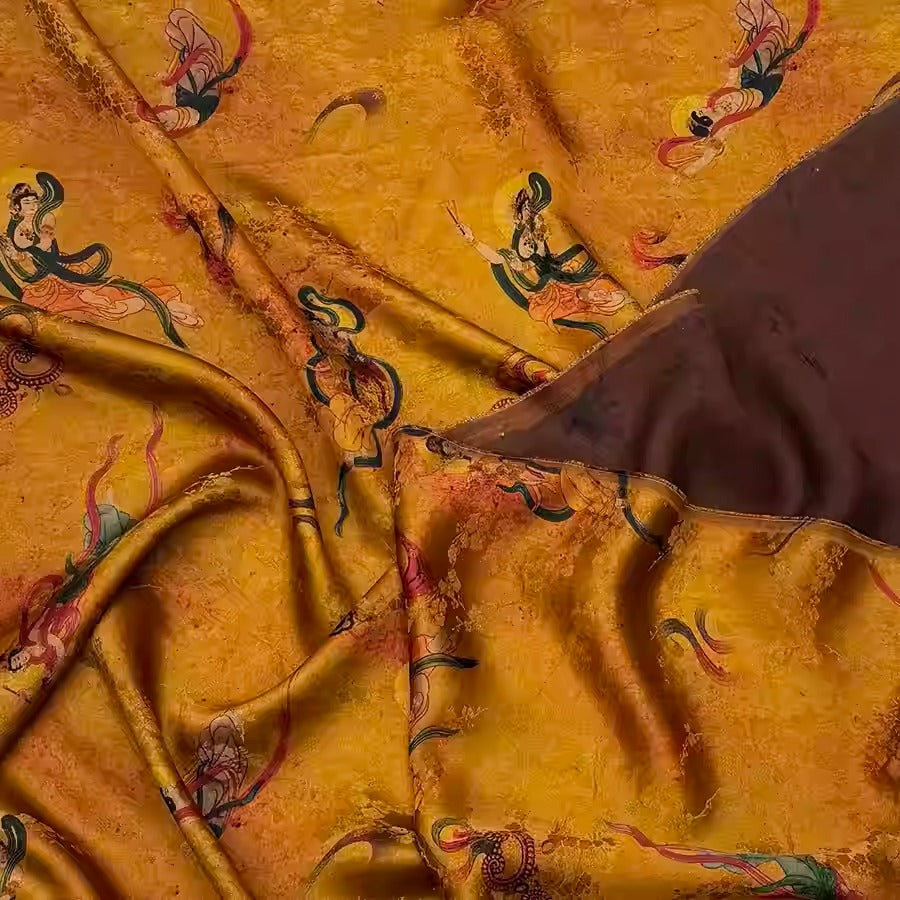 XYHYS 敦煌飞天- Jacquard HUALUO Hongyunsha silk fabric, 25 momme openwork texthture, 110cm by e Yard