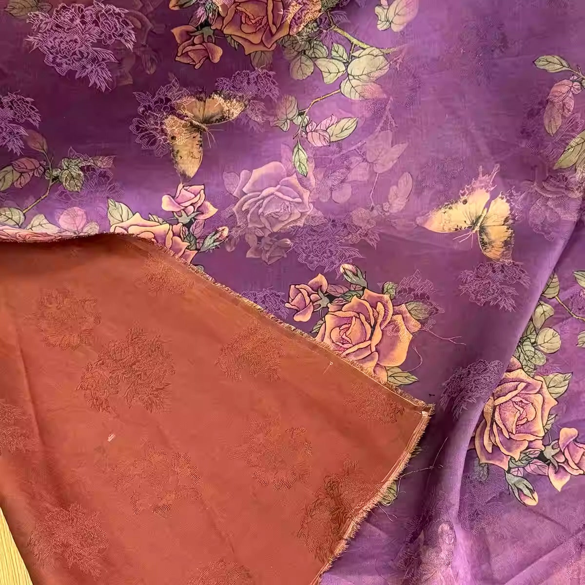 XYHYS紫霞仙子 - Jacquard HUALUO Hongyunsha silk fabric, 26 momme openwork texture, 110cm by the Yard