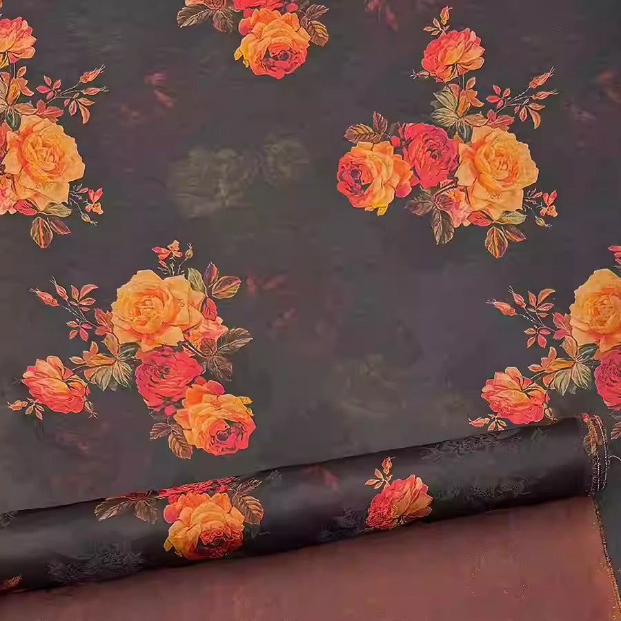 XYHYS 嫣红玫瑰- Jacquard HUALUO Hongyunsha silk fabric, 25 momme openwork texthture, 110cm by e Yard