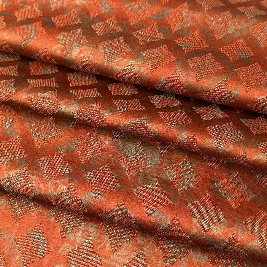 柿染花格 Mud Silk fabric, Jacquard HUALUO, 25 momme 110cm wide by the Yard