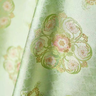 XYLDXSJ 如意团花纹绿色 - Gilt-Thread Song Brocade 织金宋锦, 38 momme 140cm wide by the yard