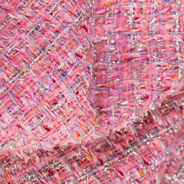 YYCHNLSF - Pink Tweed Fringed Bouclé Fabric, Coco style, 150cm wide by the yard