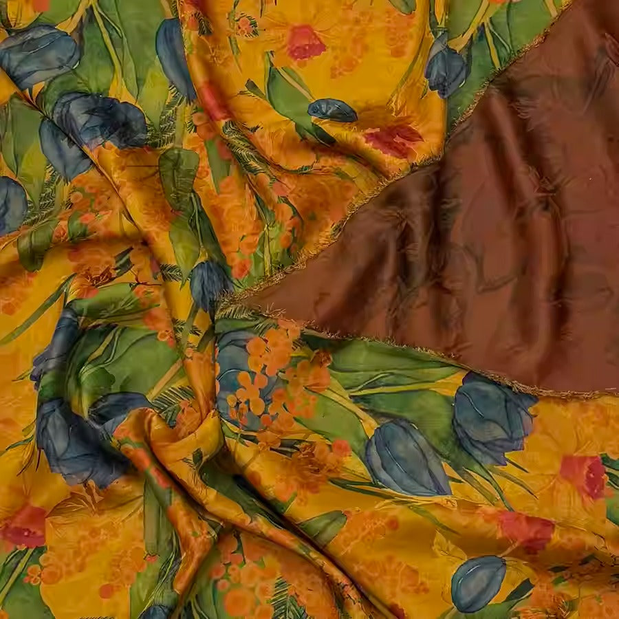 XYHYS 郁金香- Jacquard HUALUO Hongyunsha silk fabric, 25 momme openwork texthture, 110cm by e Yard