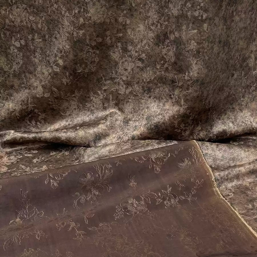 铁锈染古铜色 Mud Silk fabric, Jacquard HUALUO, 25 momme 110cm wide by the Yard