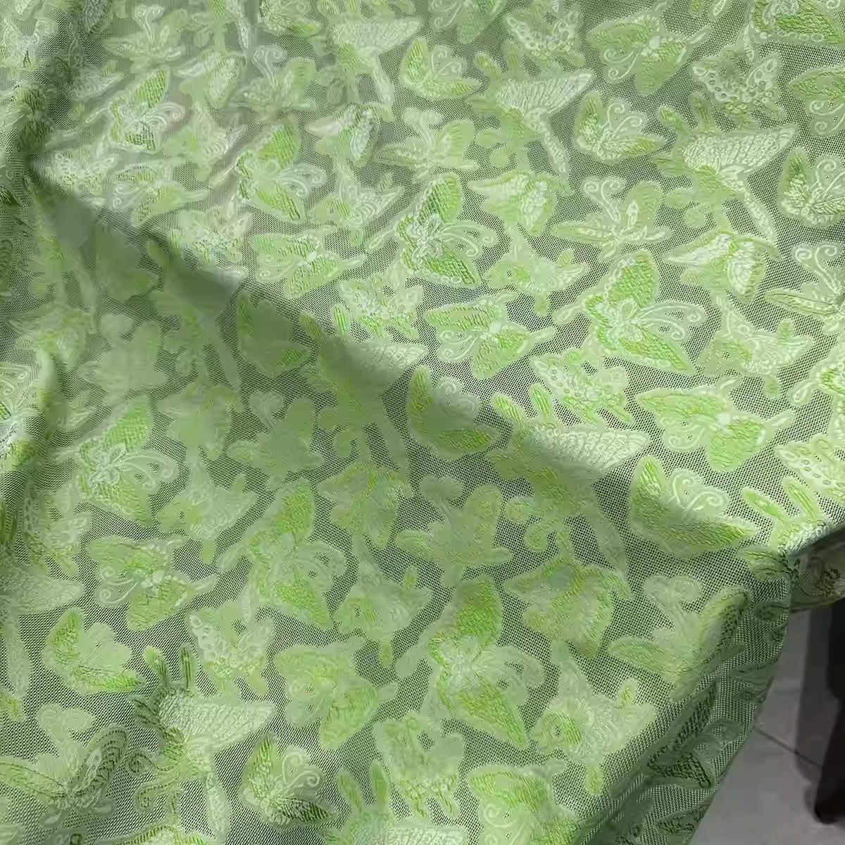 李德喜。四经八纬色织罗 XYLN010 - Leno silk fabric, green butterfly,  25 momme 114cm wide by the yard