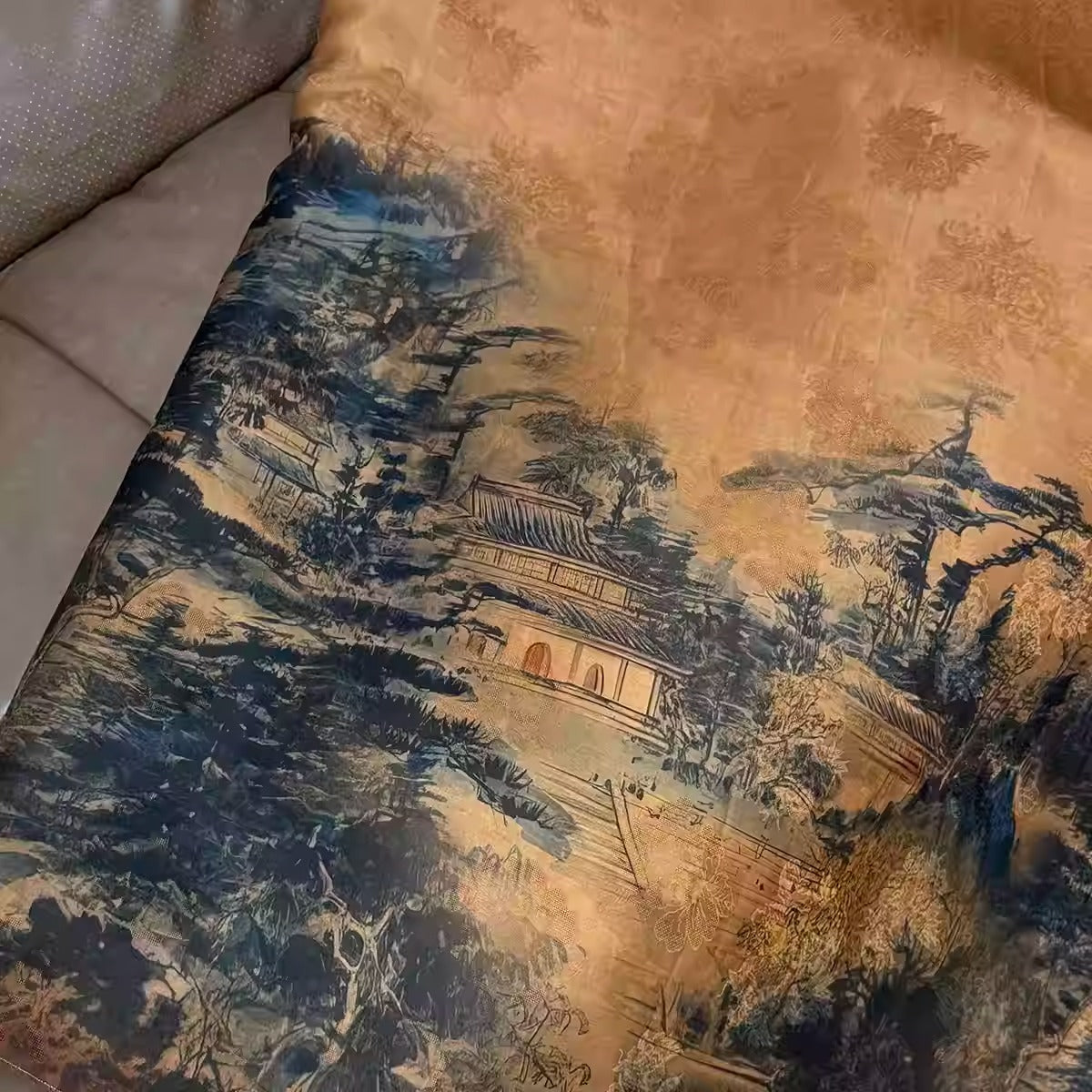 XYHYS 烟云山居- Jacquard HUALUO Hongyunsha silk fabric, 26 momme openwork texture, 110cm by the Yard