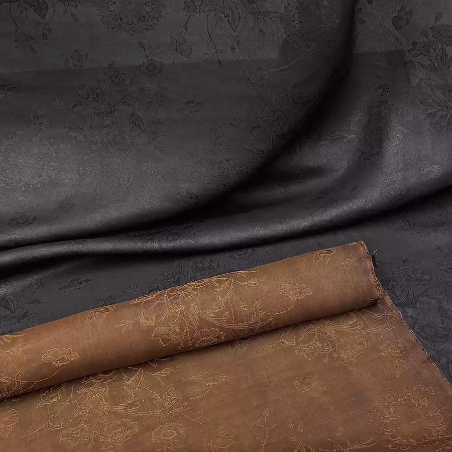 宝相蝶舞 Mud Silk fabric, Jacquard HUALUO, 25 momme 110cm wide by the Yard