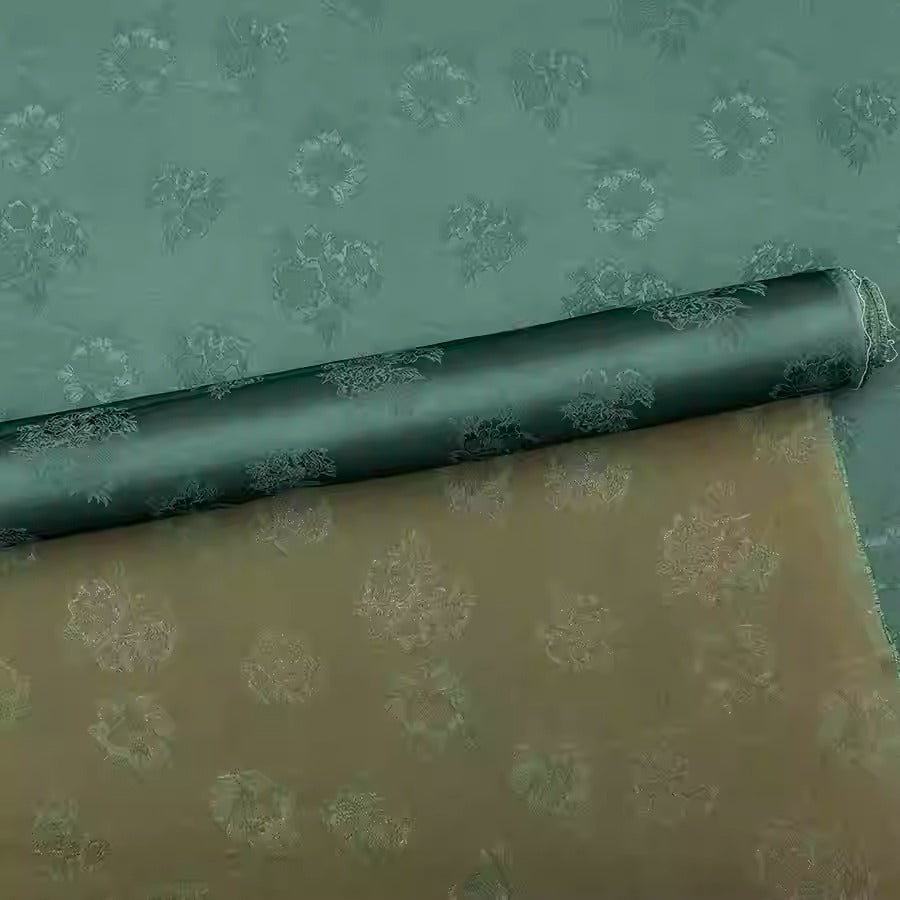 XYHYS 绿色小花- Jacquard HUALUO Hongyunsha silk fabric, 25 momme openwork texthture, 110cm by e Yard