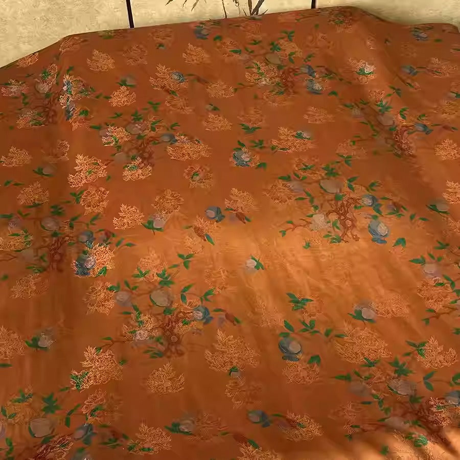 XYHYS 桃枝橘- Jacquard HUALUO Hongyunsha silk fabric, 25 momme openwork texthture, 110cm by e Yard