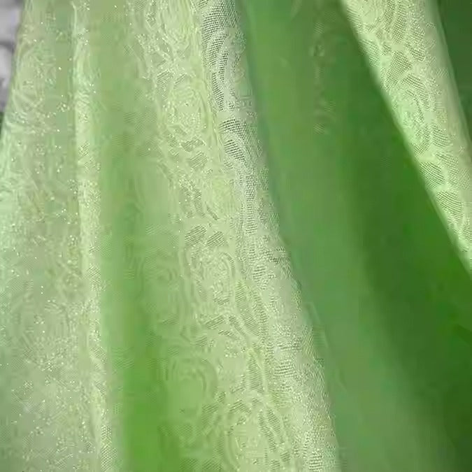 XYLN027 - Leno silk fabric, Gold weave, green rose, 114cm wide by the yard