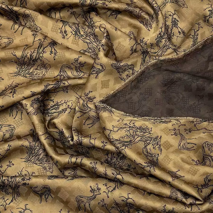 松鹤图  Mud Silk fabric, Jacquard HUALUO, 25 momme 110cm wide by the Yard