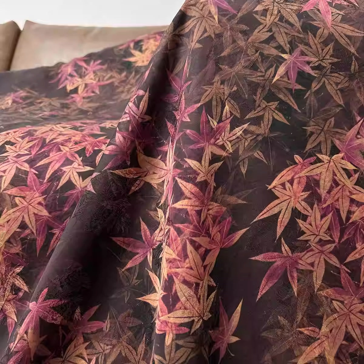 XYHYS 红枫叶- Jacquard HUALUO Hongyunsha silk fabric, 26 momme openwork texture, 110cm by the Yard